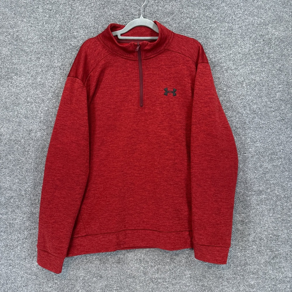 Under Armour Sweatshirt Mens XL Red 1/4 Zip Fleece Armour Fleece Pullover